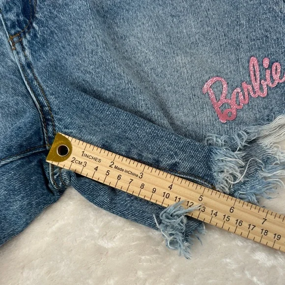 Barbie - Forever21 Blue Jean Shorts with Pink Logo - Bedazzled Gemstone Waist - Picture 8 of 8
